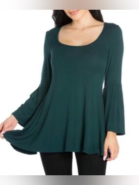 NWT 24Seven Comfort Long Bell Sleeved Flared Tunic Top in Hunter Green - Size L
